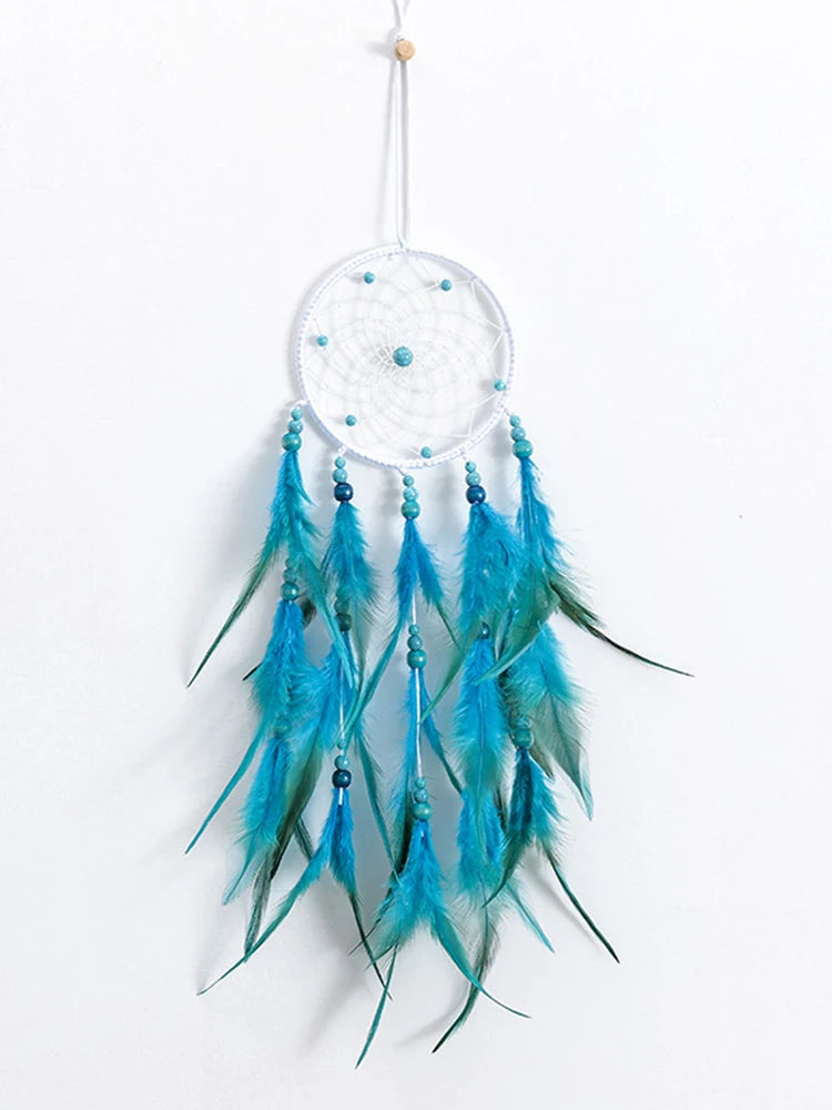 “Handmade Blue Feather Dream Catcher with Wind Chimes – Creative Wall Hanging Ornament for Home Décor & Gift Giving”