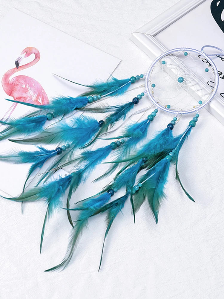 “Handmade Blue Feather Dream Catcher with Wind Chimes – Creative Wall Hanging Ornament for Home Décor & Gift Giving”