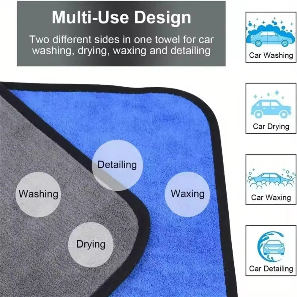Premium 600GSM Microfiber Car Cleaning Towels – Ultra-Soft, Double-Layer, Quick-Drying Cloths for Car Wash, Windows, Mirrors & Home Use (1–4 Pack)