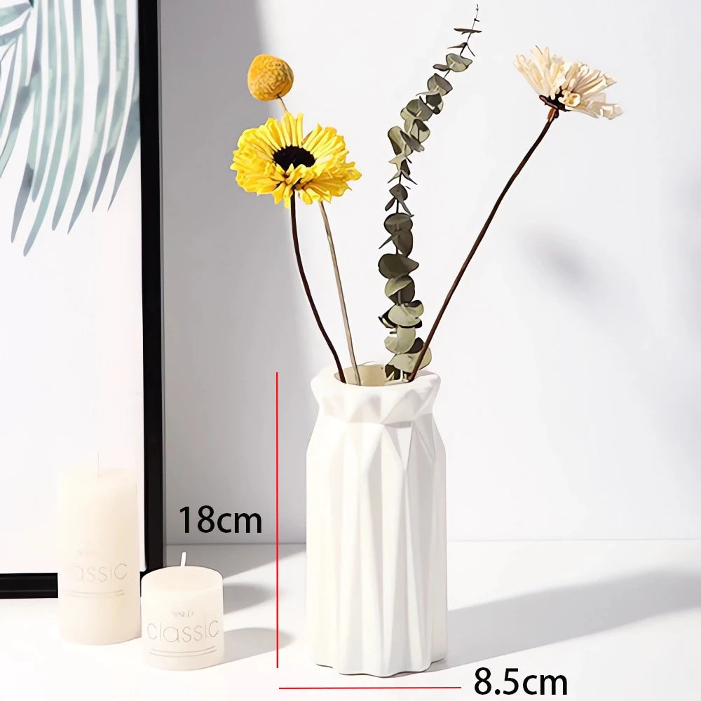 Striped Ceramic-Look Plastic Vase for Flowers – Modern Decorative Flower Vase for Home, Office, and Tabletop Displays