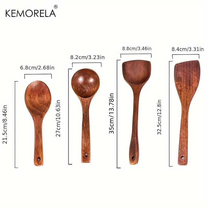 4-Piece Wooden Kitchen Utensil Set – Nonstick Cooking Tools with Shovel, Spatula & Spoon for Cooking and Serving