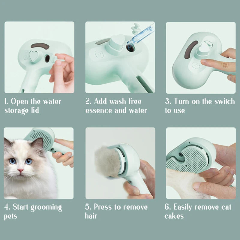 Pet Steam Massage Comb – Soft Round-Head Brush with Spray Function for Hair Removal and Grooming, Safe for Dogs & Cats