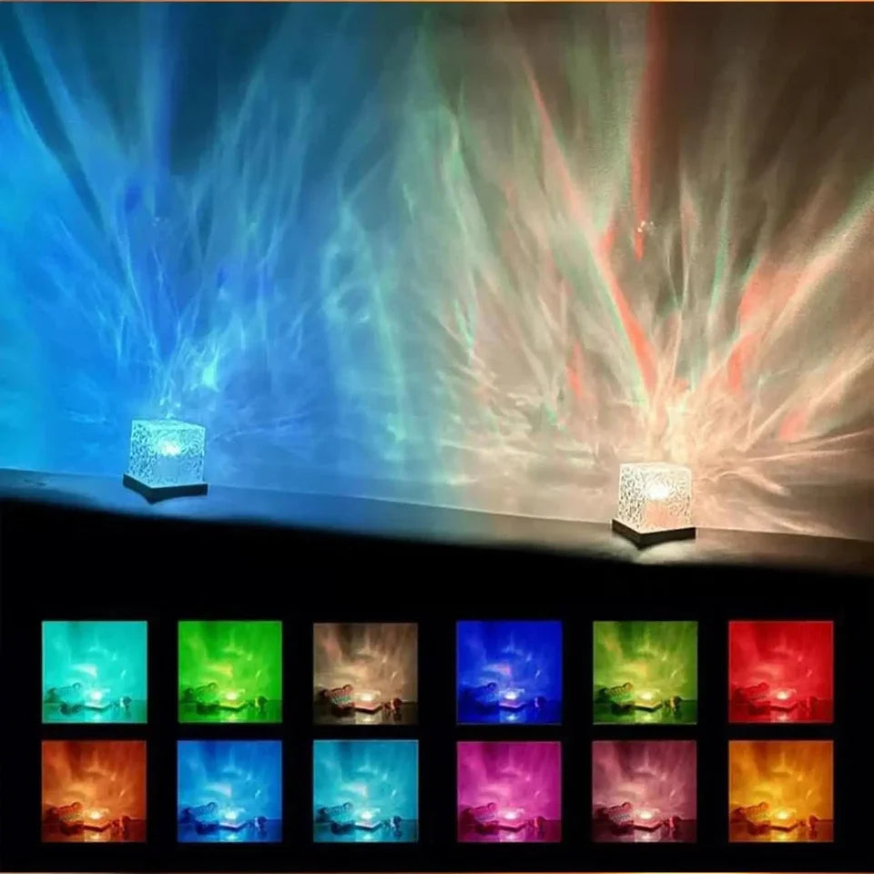 Aurora Wave Cube Night Light – Water Ripple & Ocean Projection Lamp