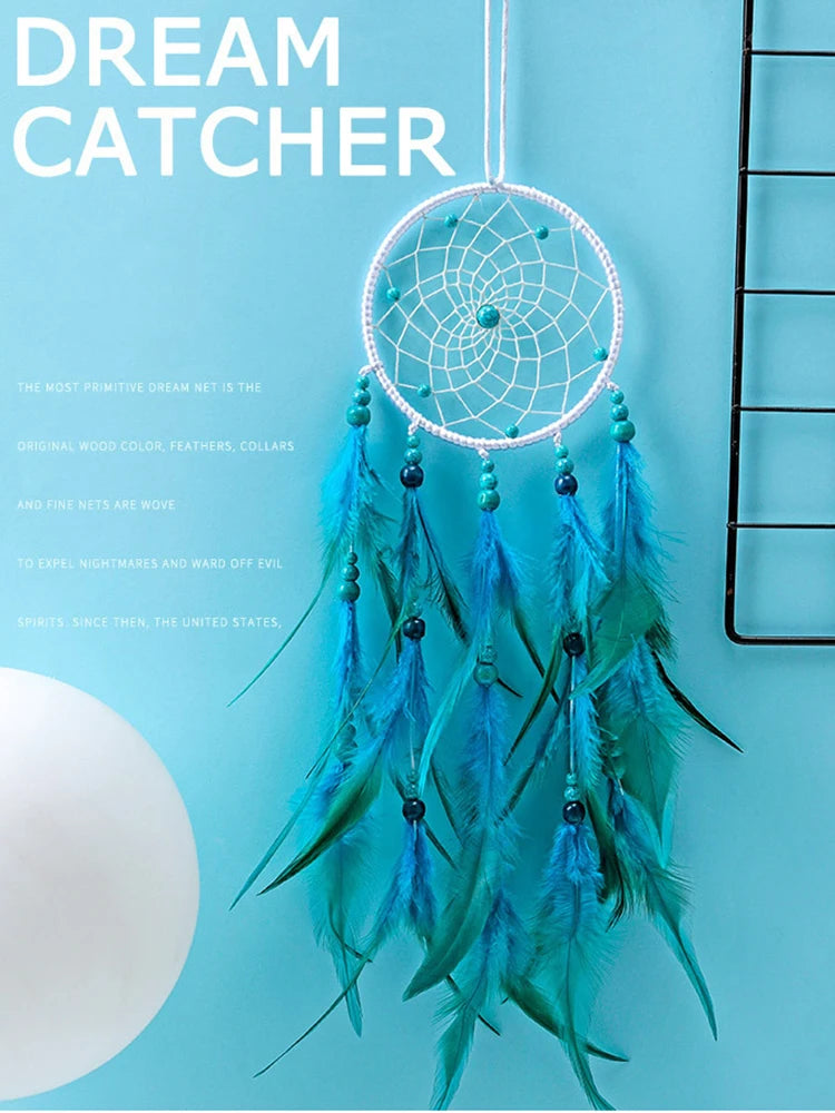 “Handmade Blue Feather Dream Catcher with Wind Chimes – Creative Wall Hanging Ornament for Home Décor & Gift Giving”