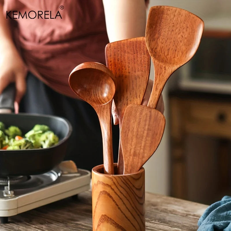 4-Piece Wooden Kitchen Utensil Set – Nonstick Cooking Tools with Shovel, Spatula & Spoon for Cooking and Serving