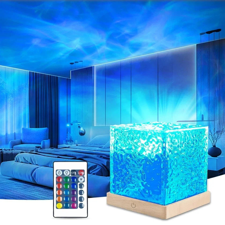 Aurora Wave Cube Night Light – Water Ripple & Ocean Projection Lamp