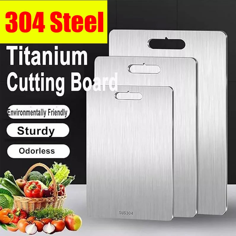 Premium Titanium-Stainless Steel Cutting Board | Double-Sided 304 Food-Grade Metal Chopping Board for Meat, Fruit & Vegetables