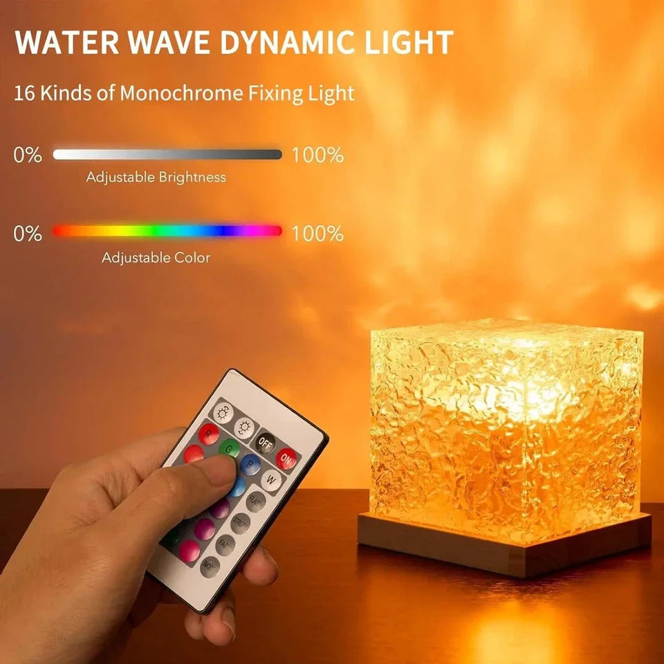 Aurora Wave Cube Night Light – Water Ripple & Ocean Projection Lamp